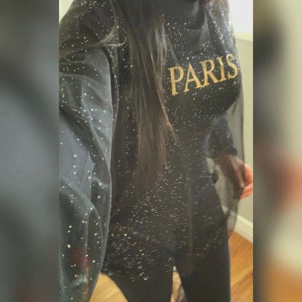 ASOS Sheer‎ Sparkly Long Sleeve See Through Paris Top Size Small Oversized Disco
